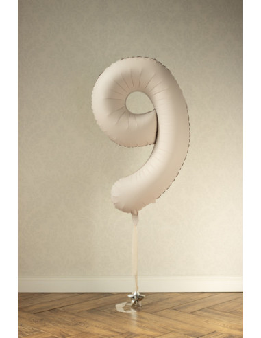 Balon foliowy Cyfra '9', 86cm, jasny beż