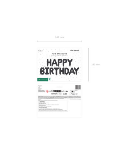 Balon foliowy Happy Birthday, 340x35cm, czarny