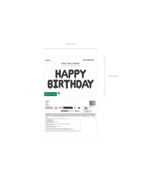 Balon foliowy Happy Birthday, 340x35cm, czarny