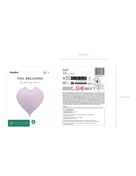Balon foliowy Serce, 45cm, fiolet
