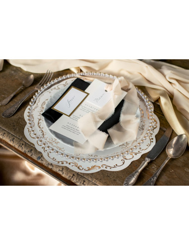 Podkładki pod talerze złoty Ornament, śr. 35,5 cm, białe (1 op. / 6 szt.)