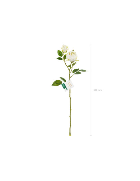 Sztuczny Kwiat - Róża z dwoma pąkami, 55 cm, jasny krem