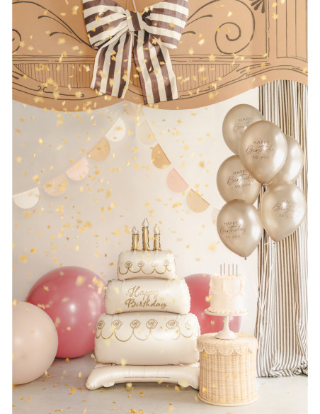 Balony 30 cm, Happy Birthday, Metallic Cold Gold (1 op. / 50 szt.)