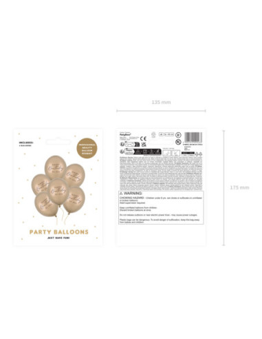 Balony 30 cm, Happy Birthday, Metallic Cold Gold (1 op. / 6 szt.)