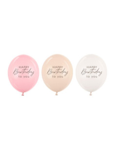 Balony 30 cm, Happy Birthday, mix różowy (1 op. / 50 szt.)