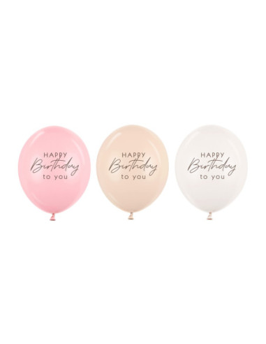 Balony 30 cm, Happy Birthday, mix różowy (1 op. / 50 szt.)