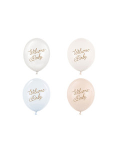 Balony 30 cm, Welcome Baby, mix niebieski (1 op. / 50 szt.)