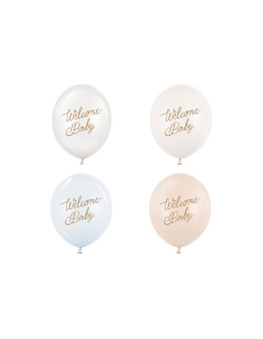 Balony 30 cm, Welcome Baby, mix niebieski (1 op. / 50 szt.)