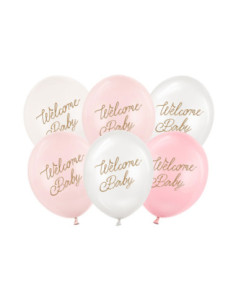 Balony 30 cm, Welcome Baby, mix różowy (1 op. / 6 szt.)