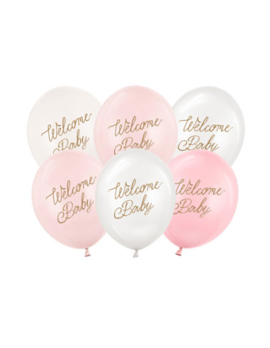 Balony 30 cm, Welcome Baby, mix różowy (1 op. / 6 szt.)