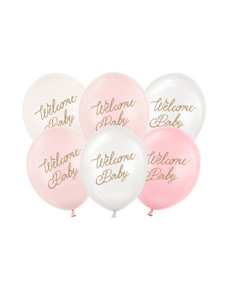 Balony 30 cm, Welcome Baby, mix różowy (1 op. / 6 szt.)