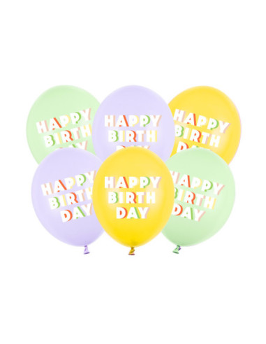Balony 30 cm, Happy Birthday, mix (1 op. / 6 szt.)