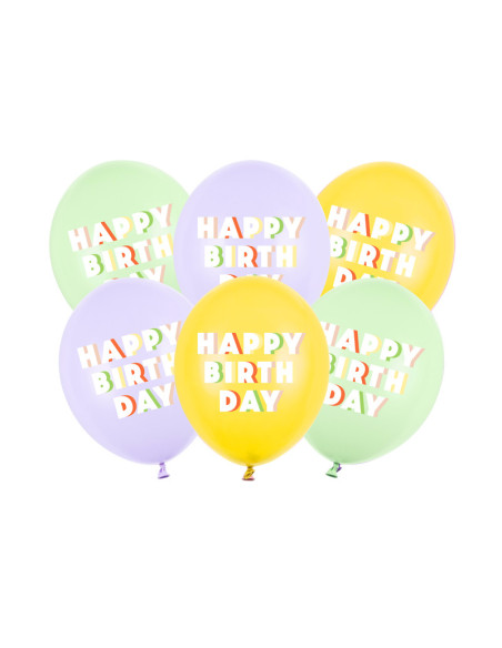 Balony 30 cm, Happy Birthday, mix (1 op. / 6 szt.)