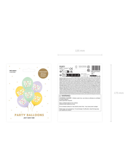 Balony 30 cm, Happy Birthday, mix (1 op. / 6 szt.)