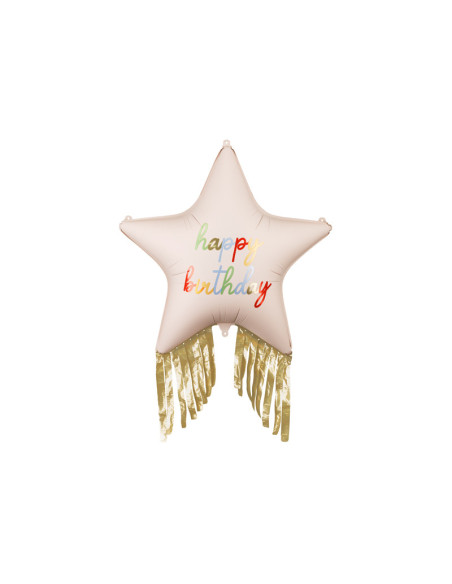 Balon foliowy Gwiazda z frędzlami Happy Birthday, 72x72 cm, mix