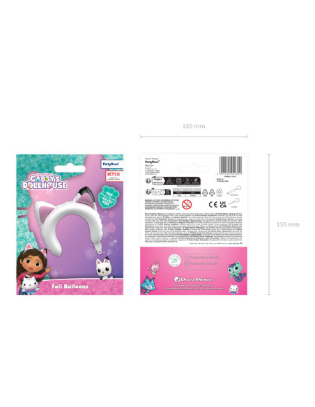 Balon foliowy Kocie uszy Gabi, 21.5x21 cm, mix (1 op. / 6 szt.)