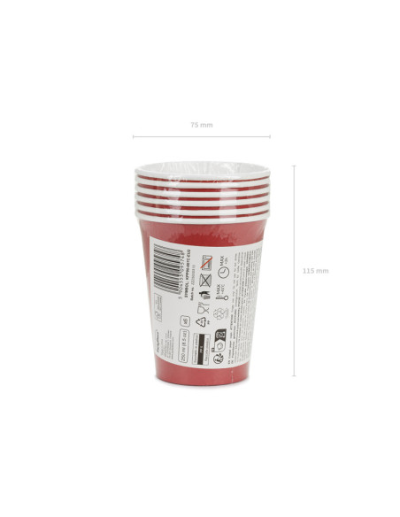 Kubeczki papierowe, ciemny czerwony, 250ml (1 op. / 6 szt.)