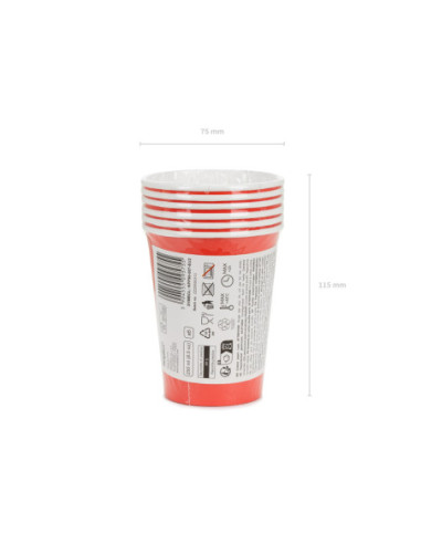 Kubeczki papierowe, czerwony, 250ml (1 op. / 6 szt.)