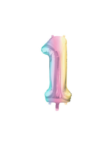 Balon foliowy Cyfra ''1'', 86cm, pastelowy tęczowy