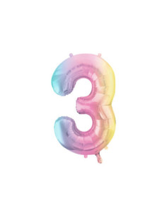 Balon foliowy Cyfra ''3'', 86cm, pastelowy tęczowy
