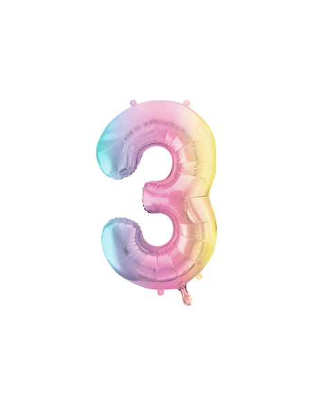 Balon foliowy Cyfra ''3'', 86cm, pastelowy tęczowy