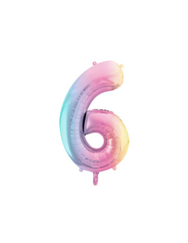 Balon foliowy Cyfra ''6'', 86cm, pastelowy tęczowy