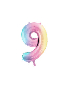 Balon foliowy Cyfra ''9'', 86cm, pastelowy tęczowy