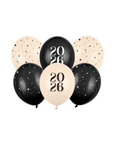 Balony 30 cm, Happy New Year 2026, Pastel Mix (1 op. / 6 szt.)
