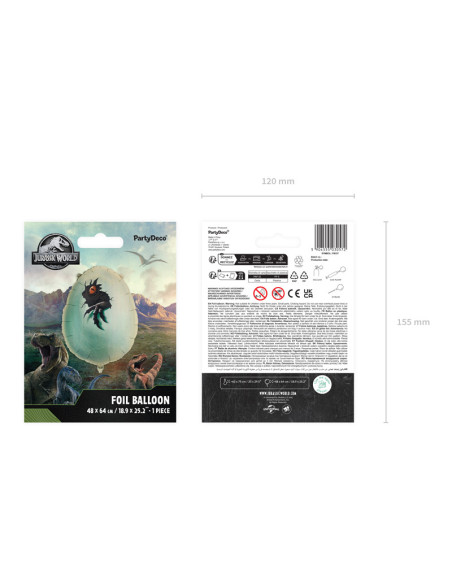 Balon foliowy Jurassic World Jajo Dinozaura, 48x64 cm, mix