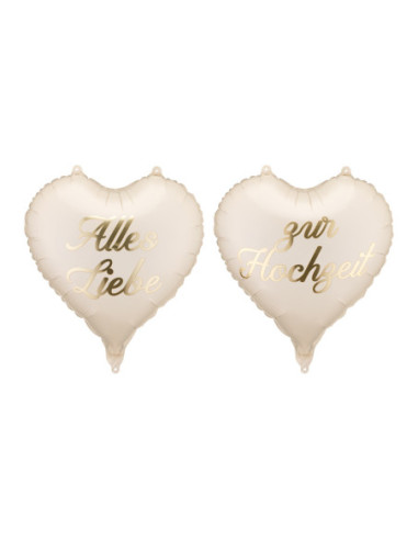 Balony foliowe serca ''Alles Liebe zur Hochzeit'', 45 cm, mix (1 op. / 2 szt.)