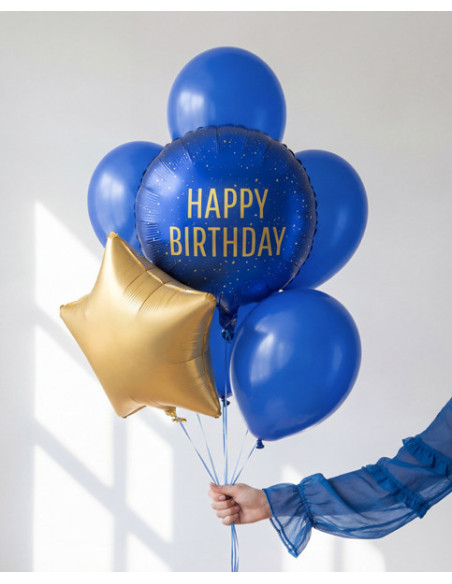 Balon foliowy pastylka Happy Birthday, 35x35 cm, granat