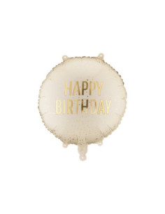 Balon foliowy pastylka Happy Birthday, 35x35 cm, kremowy