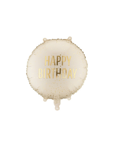 Balon foliowy pastylka Happy Birthday, 35x35 cm, kremowy