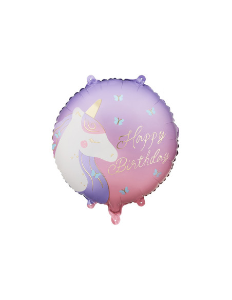 Balon foliowy pastylka Happy Birthday z jednorożcem, 35x35 cm, mix