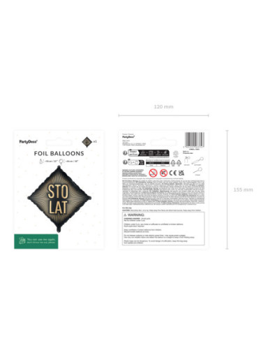 Balon foliowy ''Sto lat'', 46x46 cm, mix