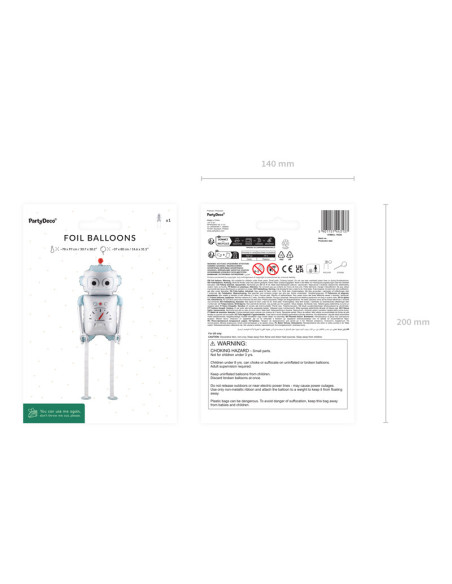 Balon foliowy Robot, 37x80 cm, mix