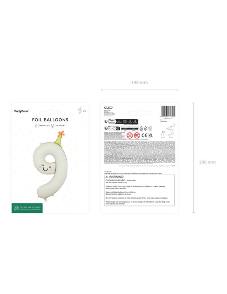 Balon foliowy Cyfra ''9'', 86cm, kremowy