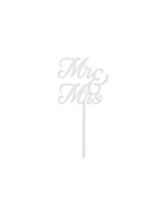 Topper akrylowy na tort MR & MRS, biały, 16.5 cm