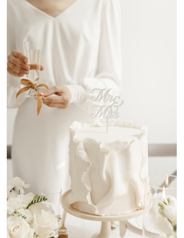 Topper akrylowy na tort MR & MRS, biały, 16.5 cm