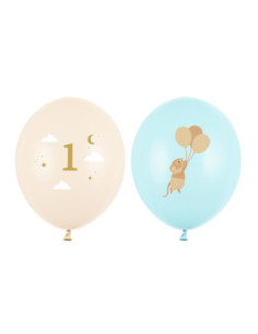 Balony 30 cm, Myszki z cyferką 1, Light Blue (1 op. / 50 szt.)