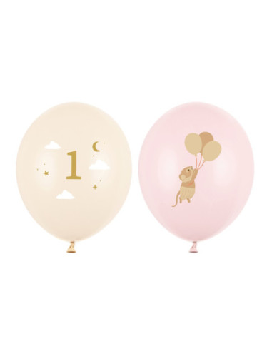 Balony 30 cm, Myszki z cyferką 1, Pale Pink (1 op. / 50 szt.)