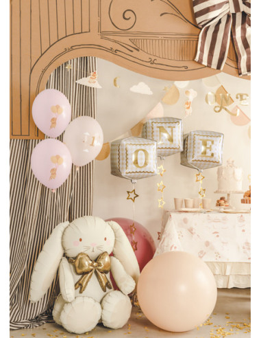 Balony 30 cm, Myszki z cyferką 1, Pale Pink (1 op. / 50 szt.)