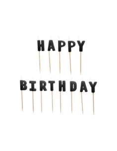 Świeczki urodzinowe Happy Birthday, 2.5 cm, czarny (1 op. / 13 szt.)