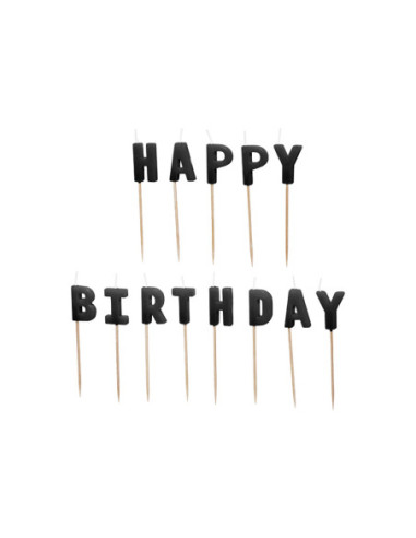 Świeczki urodzinowe Happy Birthday, 2.5 cm, czarny (1 op. / 13 szt.)