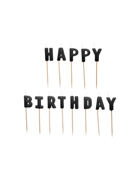 Świeczki urodzinowe Happy Birthday, 2.5 cm, czarny (1 op. / 13 szt.)