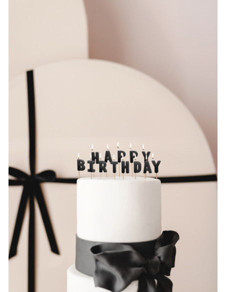 Świeczki urodzinowe Happy Birthday, 2.5 cm, czarny (1 op. / 13 szt.)