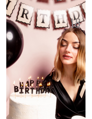 Świeczki urodzinowe Happy Birthday, 2.5 cm, czarny (1 op. / 13 szt.)