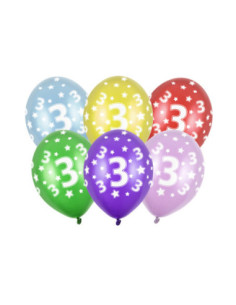 Balony 30cm, 3rd Birthday, Metallic Mix (1 op. / 6 szt.)