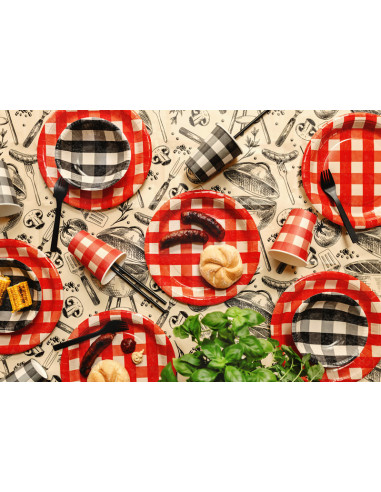 Talerzyki papierowe w kratę, mix, 27 cm (1 op. / 6 szt.)