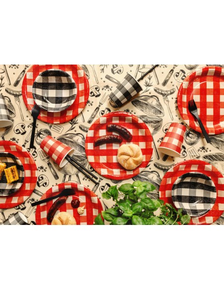 Talerzyki papierowe w kratę, mix, 27 cm (1 op. / 6 szt.)